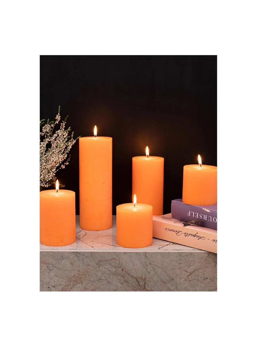 Set of 3 Orange Pillar Candles - Unscented Decorative Candles 3x3”